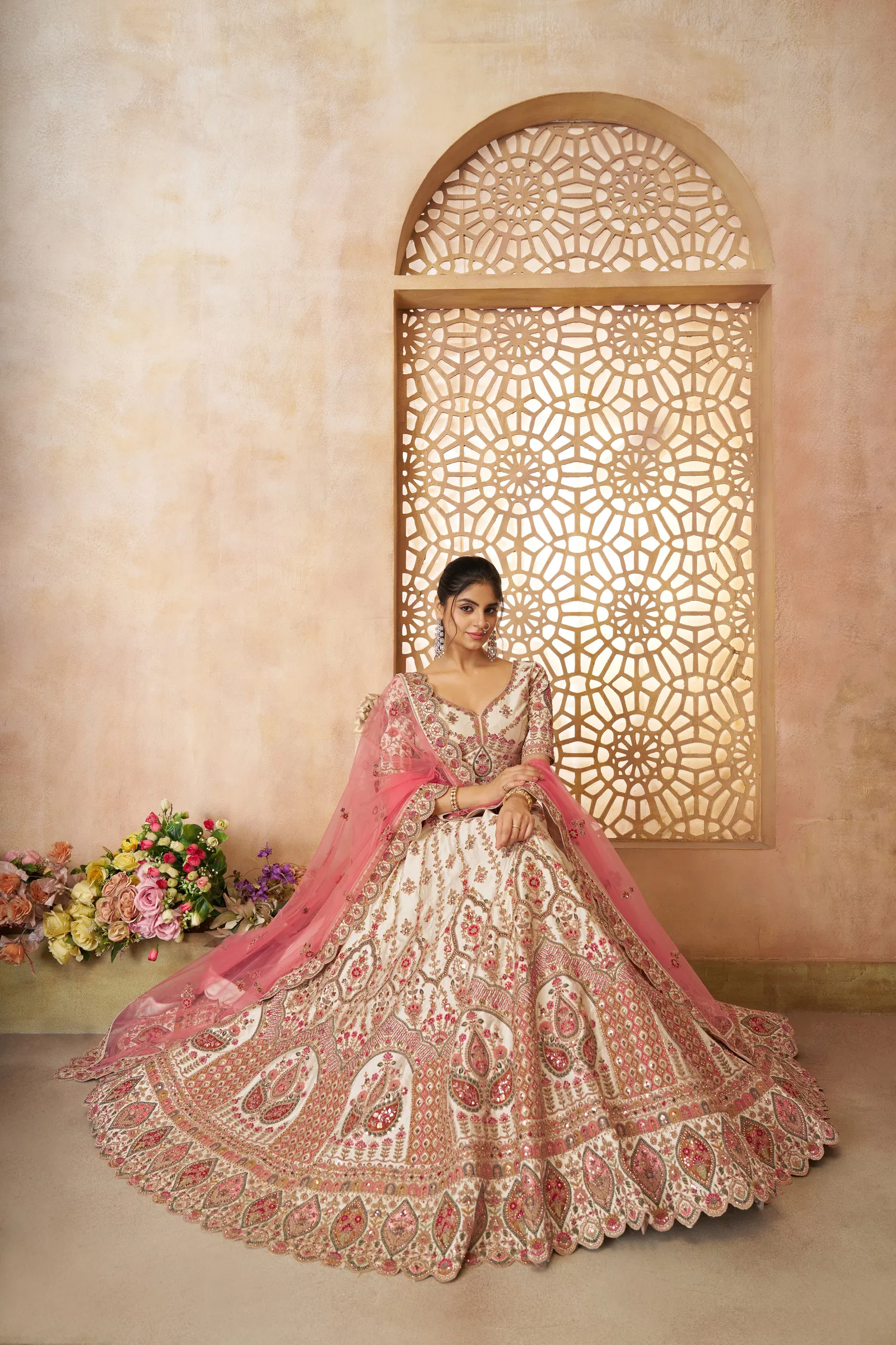 Kf 14 White Silk Embroidered Bridal Lehenga Online Wholesale
